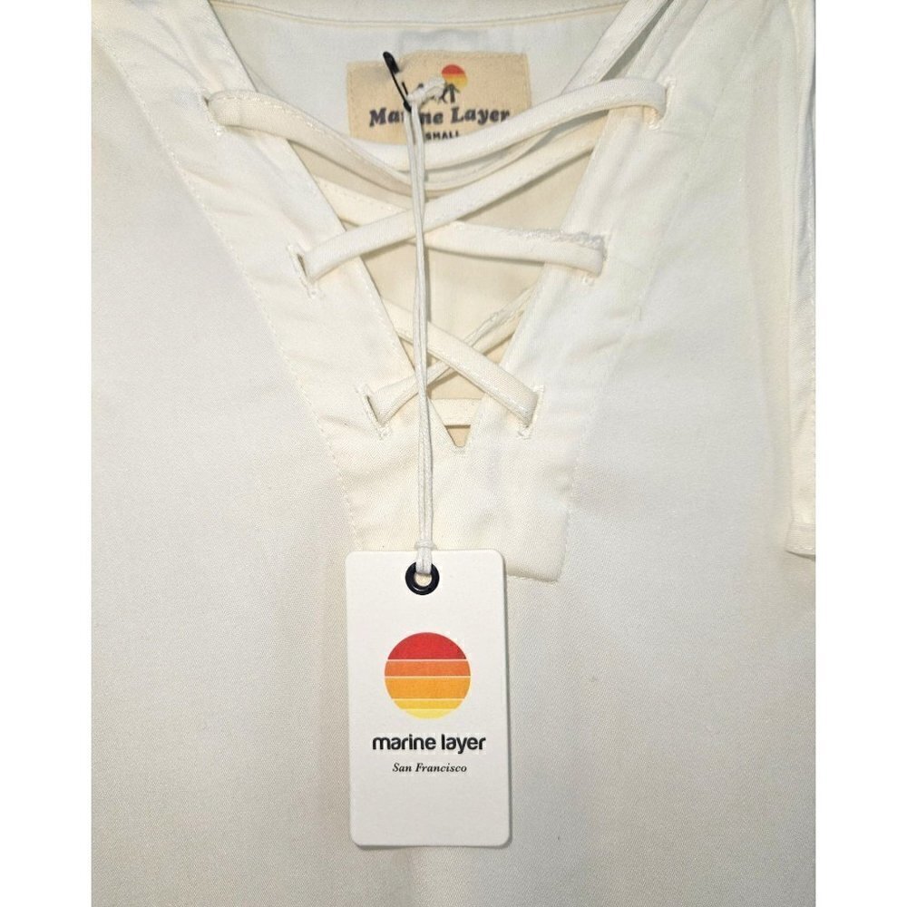 Marine Layer Everly Lace Up‎ Top Small 4 6 Tunic Drapey 100% Modal White NEW NWT